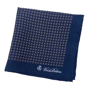 Brooks Brothers Navy Blue Silk Pocket Square Geometric Medallion Pattern OS